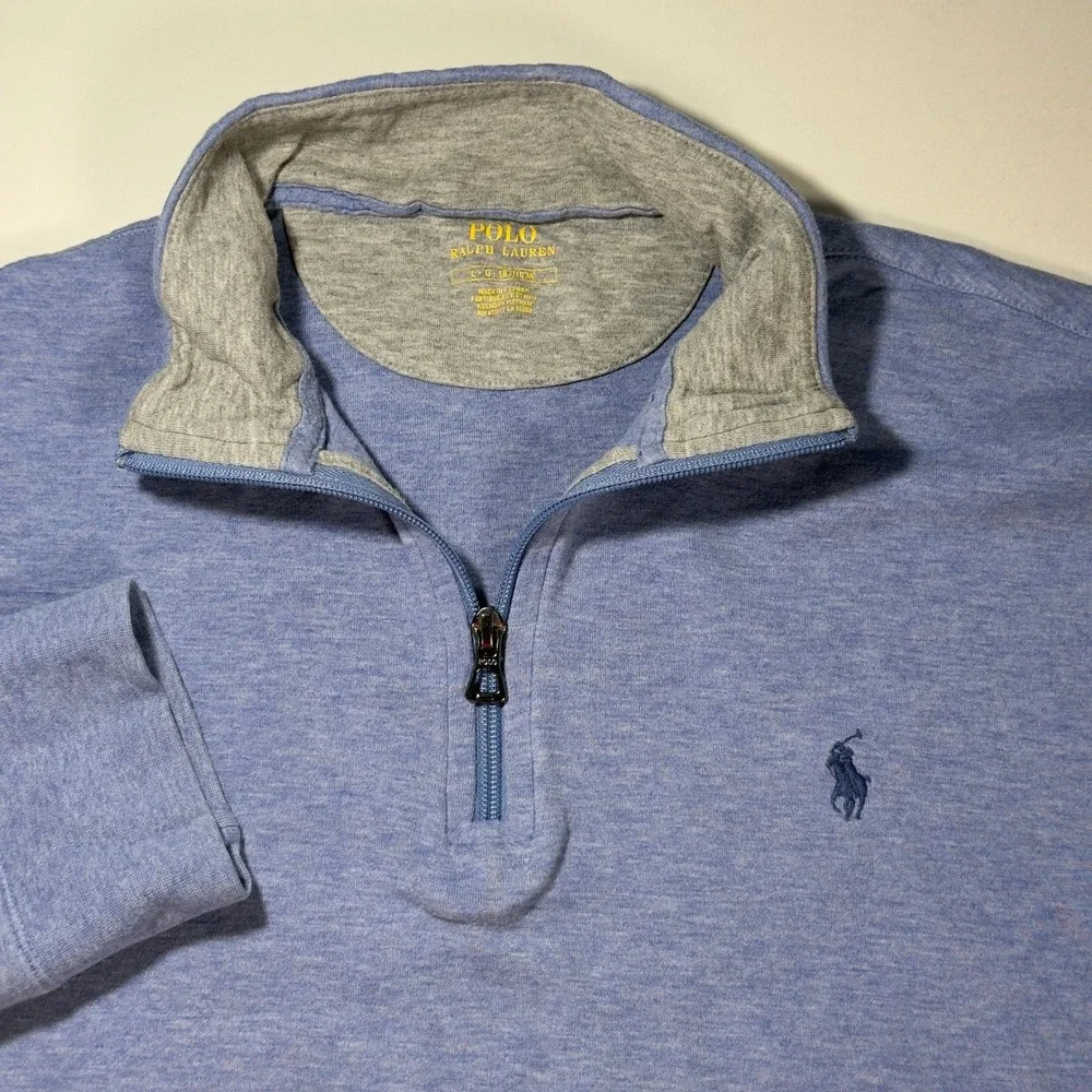 Polo Ralph Lauren Quarter Zip Pullover Mens Large Blue Excellent‎ Heathered Knit